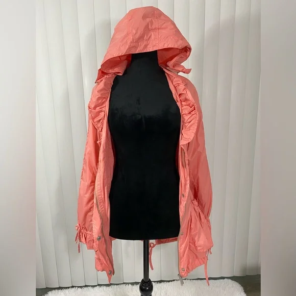 BLANC NOIR Sample Smocked Waist Nylon Anorak Windbreaker Hoodie Jacket Coral S - Picture 9 of 16
